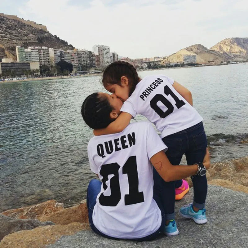 King Queen Princess Prince Family Matching T-Shirts Dad Mom Daughter Son Clothes Casual Letter Print Short Sleeve Tees