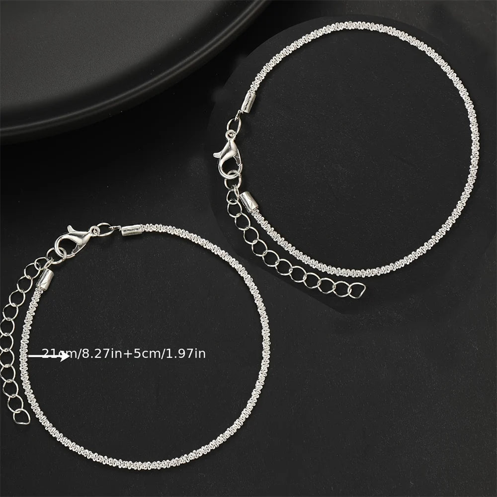 2PCS Simple and Elegant Silver Color Women Anklet for Beach.