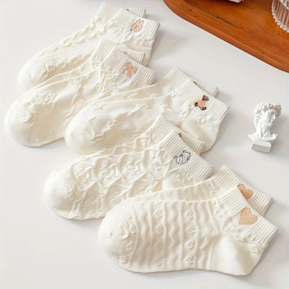 5/10 Pairs Teddy Bear Print Ankle Socks