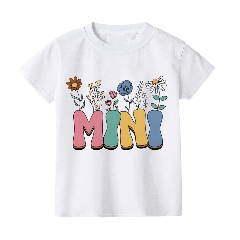 2pc Colorful Flower Letter MAMA and MINI Matching Family Outfits Mothers Day Gift Blessed Mommy and Kids Leisure Fun T-Shirt