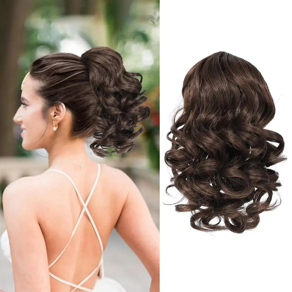 Short Synthetic Clip in Hair Extensions Short Curly Drawstring Ponytail Extensions Stylish for Daily Wear.