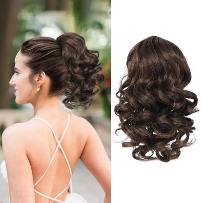 Short Synthetic Clip in Hair Extensions Short Curly Drawstring Ponytail Extensions Stylish for Daily Wear.