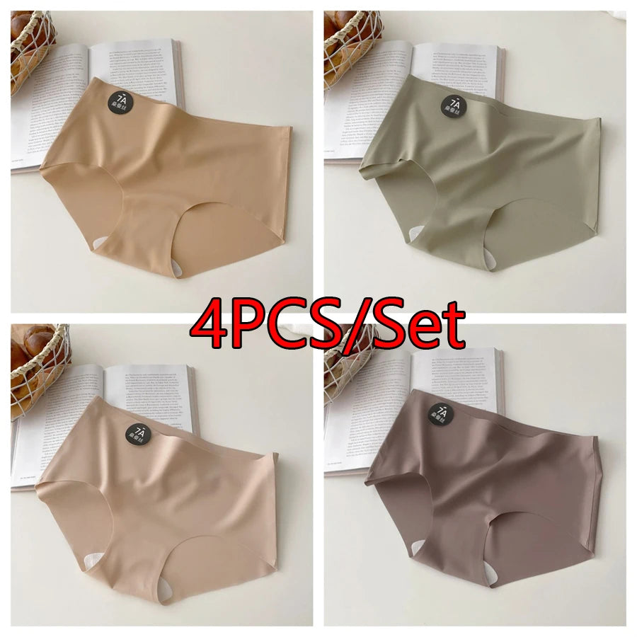 4PCS/Set Women Panties Slip Silk Seamless Briefs For Women Female Underwear Soft Thin Light Panty Culotte Femme Underpants M-XL