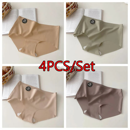 4PCS/Set Women Panties Slip Silk Seamless Briefs For Women Female Underwear Soft Thin Light Panty Culotte Femme Underpants M-XL