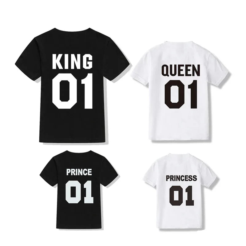 King Queen Princess Prince Family Matching T-Shirts Dad Mom Daughter Son Clothes Casual Letter Print Short Sleeve Tees