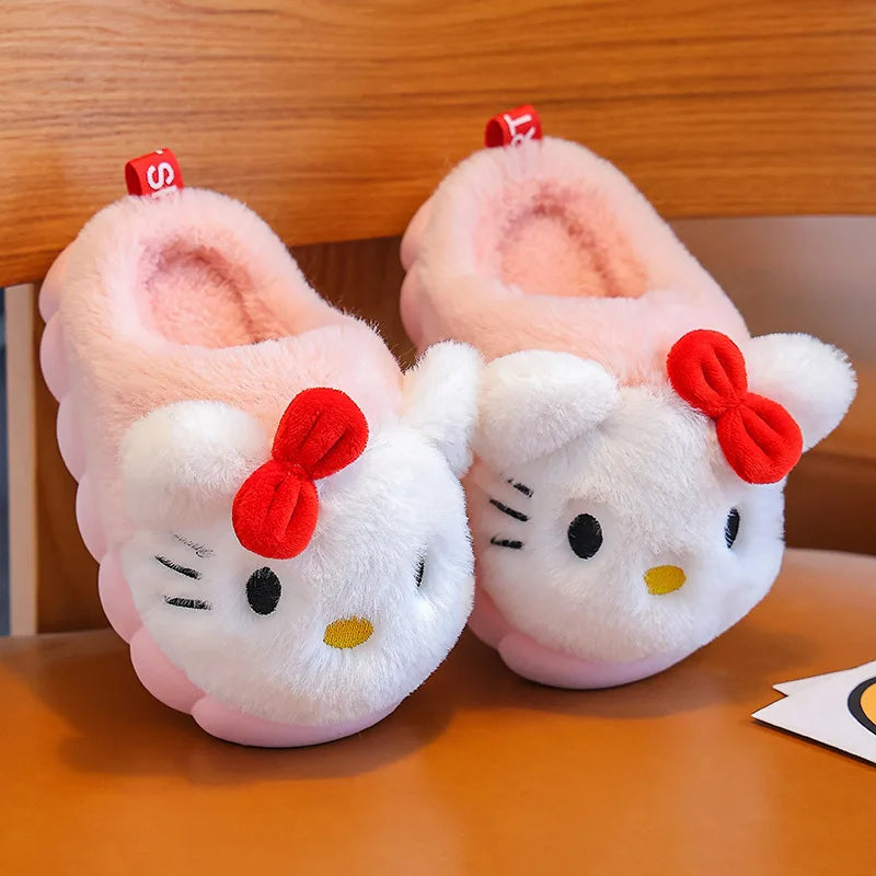 Anime Hello Kitty Kuromi Girl Cotton Parent-Child Slipper Melody Sanrio Cartoon Cute Kid Plush Warm Home Slippers Christmas Gift