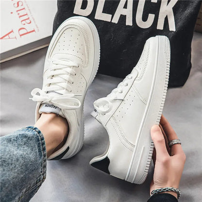 white sneakers with laces for young men or students