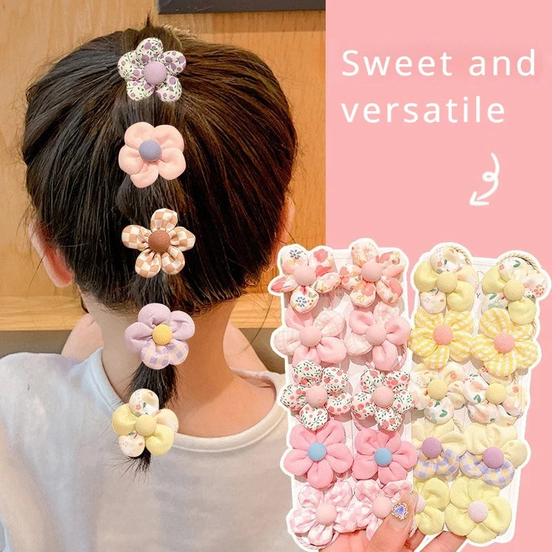 10Pcs/Set New Baby Girl Cute Colorful Flower Hair Bands Ponytail Holder Chilren Soft Scrunchies Rubber Kids Hair Accessories