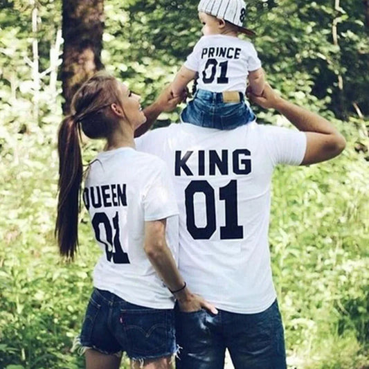 King Queen Princess Prince Family Matching T-Shirts Dad Mom Daughter Son Clothes Casual Letter Print Short Sleeve Tees