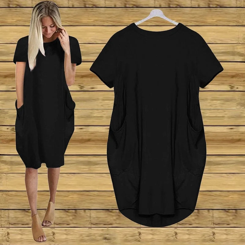 Plus Size Women Short Sleeve O-Neck Loose Casual Dresses