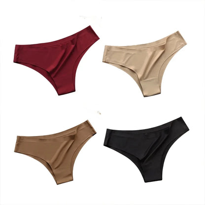 4PCS/Set Seamless Panties Women Sexy Underwear Ice Silk Underpants Low Waist G-string Female Soft Solid Ultra-thin Briefs