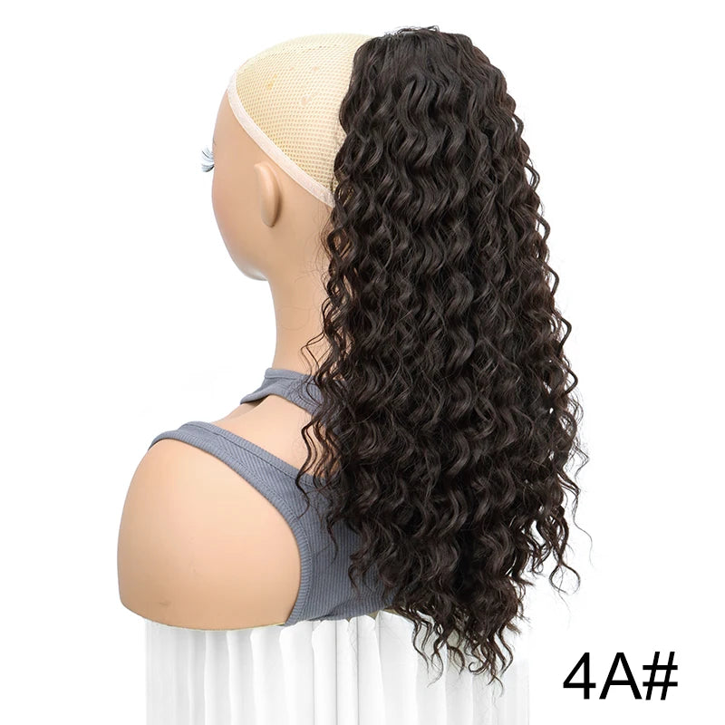 18Inch Synthetic Long Afro Kinky Curly Drawstring Ponytail Curly Fake Tail Hair Extension Fluffy Hairpiece for Women