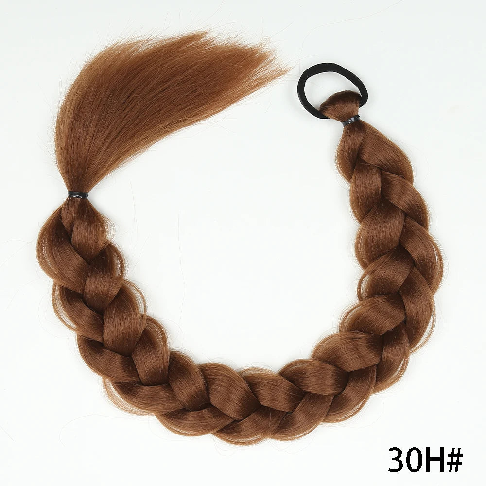 Synthetic Long Twist Braid Ponytail Extensions With Rubber Band 24 Inch Boxing Braided Hair Extensions For Women Daily Use