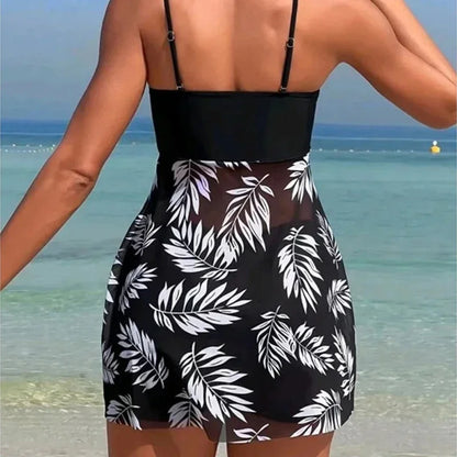 2024 Summer Short Dress Split Swimsuit Women's Sexy Fashion High Waist Swimsuit Thickened Mesh Print Swimming Beach Wear