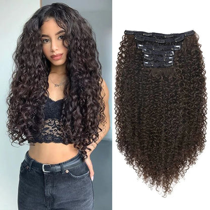 Synthetic Curly Clip In Hair Extensions Kinky Curly Hairpieces Clip-On Full Head Fake Pieces Black Brown Hair For Women