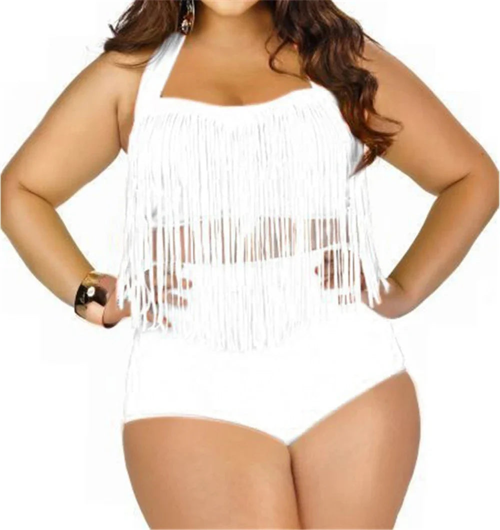 2023 HOT Sale Plus Size Split Swimsuit Women Sexy Retro Padded Push Up Tassel High Waist Swimsuit Female biqiuni Bathing Suit