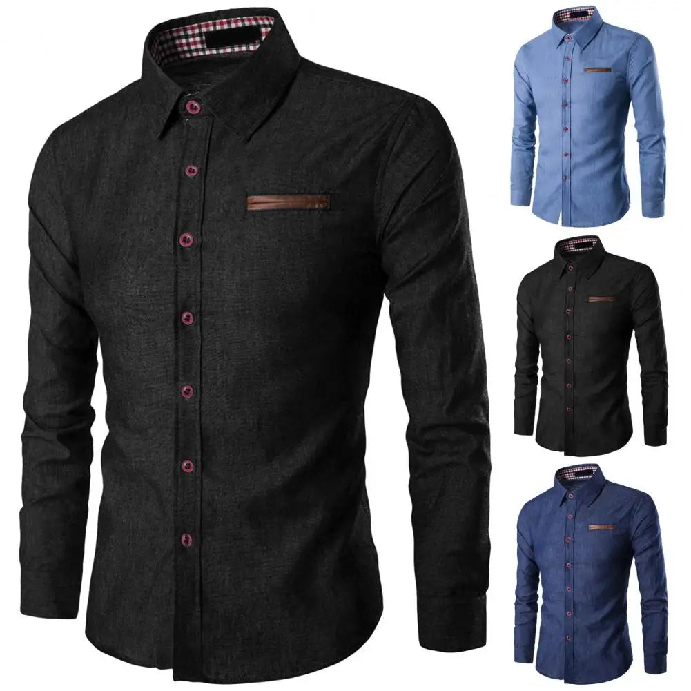 Mens Denim Shirts 2024 Long Sleeve Men Dress Shirt Fashion Slim Fit Style Navy Blue Jeans Male Shirt Longsleeve Shirt For Men