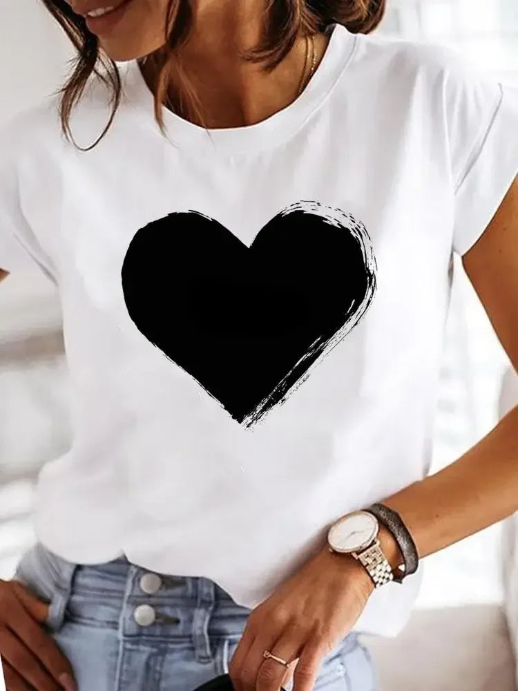 Women Print Love Letter Sweet 90s Trend Summer T Clothing Clothes Fashion Casual T-shirts Short Sleeve Ladies Female Graphic Tee