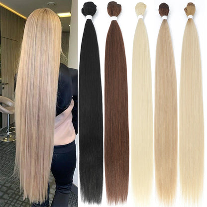 Bone Straight Hair Bundles Salon Natural Hair Extensions Fake Fibers Super Long Synthetic Yaki Straight Hair Weaving Full to End