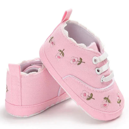 Meckior Newborn Baby Girl Casual Canvas Shoes Flower Cotton Sole Non-slip Baby Shoes Female Infant First Walkers Crib Shoes