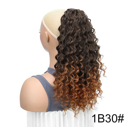 18Inch Synthetic Long Afro Kinky Curly Drawstring Ponytail Curly Fake Tail Hair Extension Fluffy Hairpiece for Women