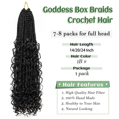 Goddess Boho Box Braids Crochet Hair With Curly Ends 1PCS Synthetic Pre Looped Crochet Box Braiding Hair Extensions for Women