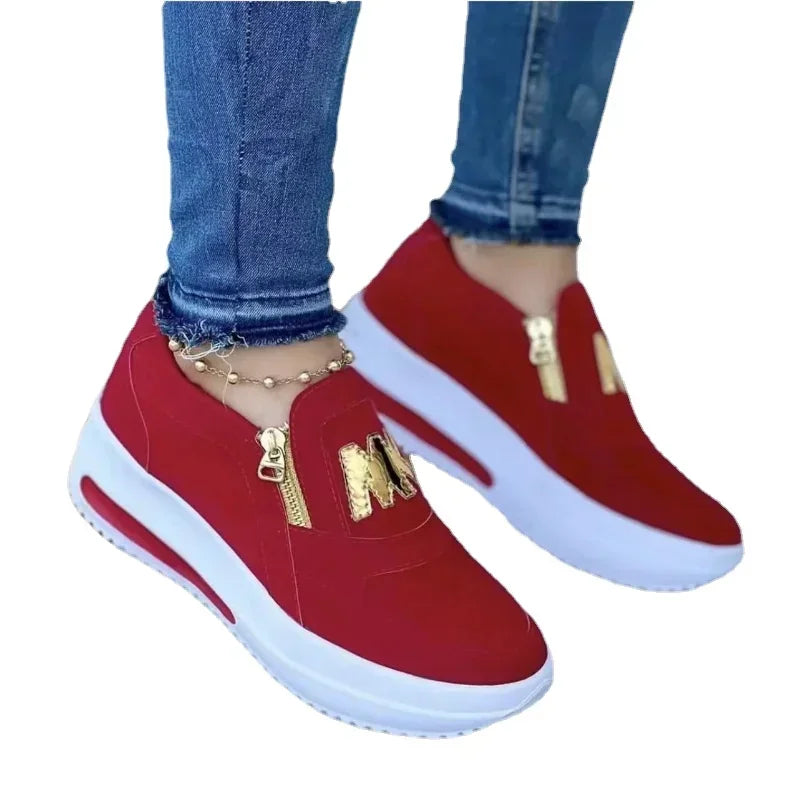 Double M Print Side Zipper Platform Casual Shoes.