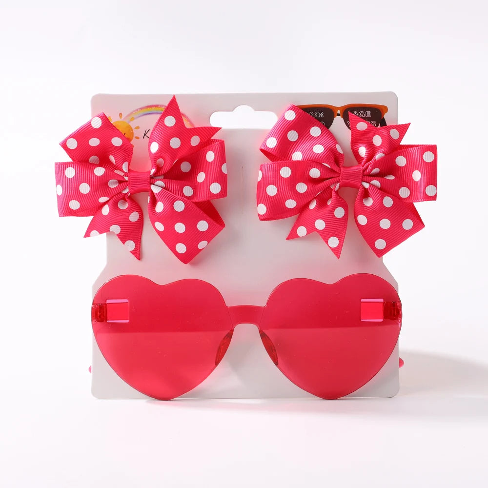 3Pcs/Pack Solid Dot Hair Bows Clip Girls Boutique Bowknot Hair Clips Kids Colorful Heart Sun Glasses Children Hair Accessories