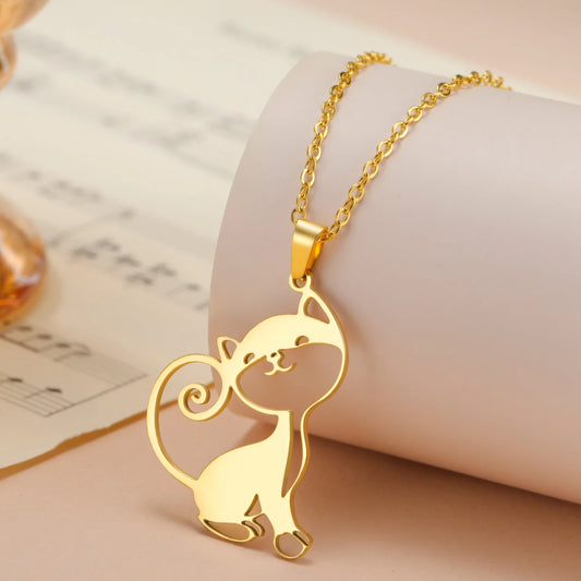 Lemegeton Lovely Cat Necklace Stainless Steel Jewelry Kitten Pet Animal Pendant Women Trend Excelent  Gifts