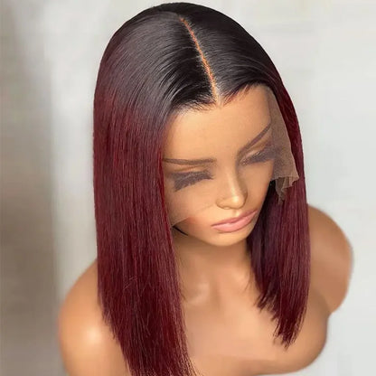 1B/99J Burgundy Short Straight Bob Human Hair Wigs Brazilian Lace Front Human Hair Wigs Pre Plucked T Part Lace Wigs Remy Hair