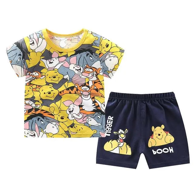 Casual Kids Clothes 2 Piece Set Clothing Green Cool Boy T-shirt + Shorts Clothing Boys Tracksuit Children Baby Clothes