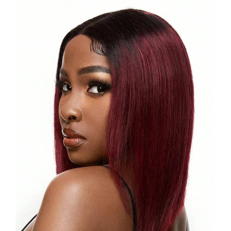 1B/99J Burgundy Short Straight Bob Human Hair Wigs Brazilian Lace Front Human Hair Wigs Pre Plucked T Part Lace Wigs Remy Hair