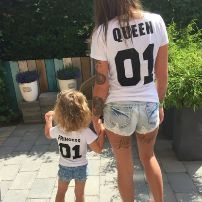 King Queen Princess Prince Family Matching T-Shirts Dad Mom Daughter Son Clothes Casual Letter Print Short Sleeve Tees