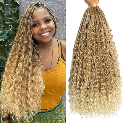 Goddess Boho Box Braids Crochet Hair With Curly Ends 1PCS Synthetic Pre Looped Crochet Box Braiding Hair Extensions for Women