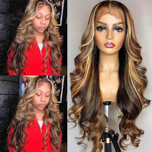 427 Color Body Wave Highlight Ombre 13X4 Lace Front Human Hair 40 Inch Transparent 13X6 HD Lace Frontal Wig Brazilian For Women