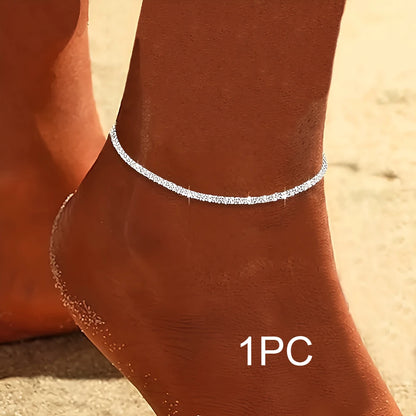 2PCS Simple and Elegant Silver Color Women Anklet for Beach.