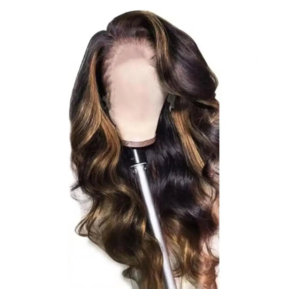 Women Long Straight Wig Middle Part Natural Silky High Temperature Fiber Wig Ladies Highlight Long Curly Synthetic Hair