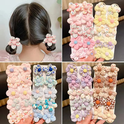 10Pcs/Set New Baby Girl Cute Colorful Flower Hair Bands Ponytail Holder Chilren Soft Scrunchies Rubber Kids Hair Accessories