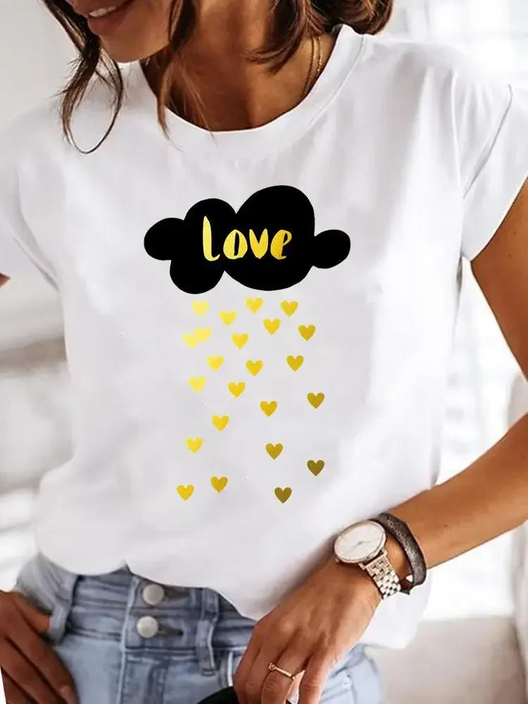 Women Print Love Letter Sweet 90s Trend Summer T Clothing Clothes Fashion Casual T-shirts Short Sleeve Ladies Female Graphic Tee