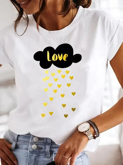 Women Print Love Letter Sweet 90s Trend Summer T Clothing Clothes Fashion Casual T-shirts Short Sleeve Ladies Female Graphic Tee