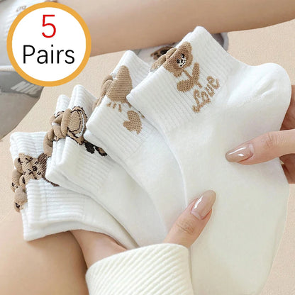 5/10 Pairs Teddy Bear Print Ankle Socks