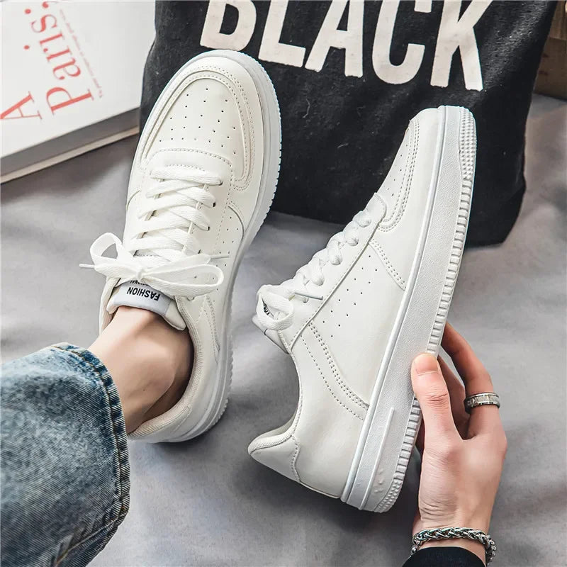 white sneakers with laces for young men or students