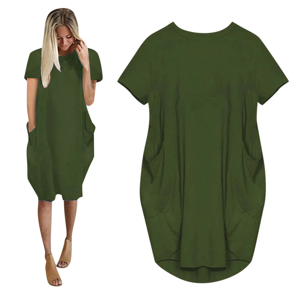 Plus Size Women Short Sleeve O-Neck Loose Casual Dresses