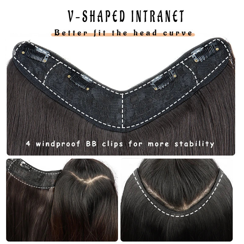 WIGSIN 22Inch Synthetic V-shaped Layered 4 Clips Long Straight Hair Extension Fashion Invisible Hairpiece Wig for Women