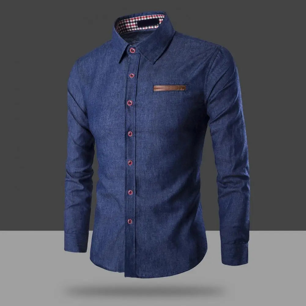 Mens Denim Shirts 2024 Long Sleeve Men Dress Shirt Fashion Slim Fit Style Navy Blue Jeans Male Shirt Longsleeve Shirt For Men