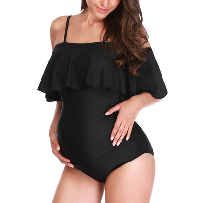 Women'S One-Piece Maternity Solid Color Ruffle Sexy Backless Swimsuit BañAdores De Una Pieza בגדי ים נשים 2024 купальник женский