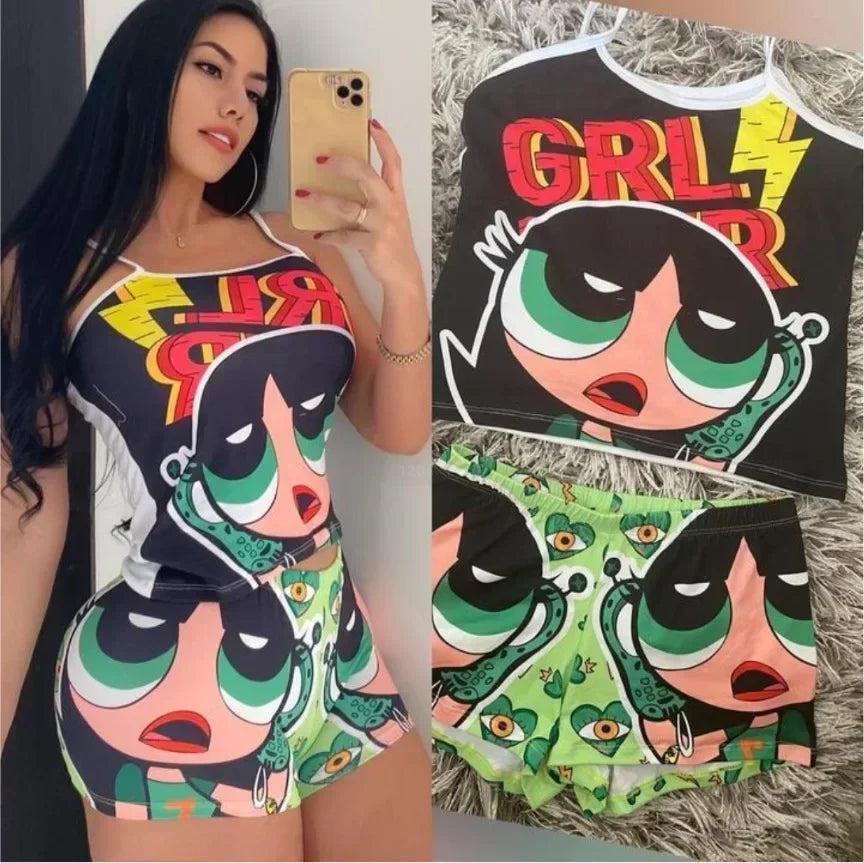 Sexy Cartoon Suspender Pajama Suit for Summer or Yoga