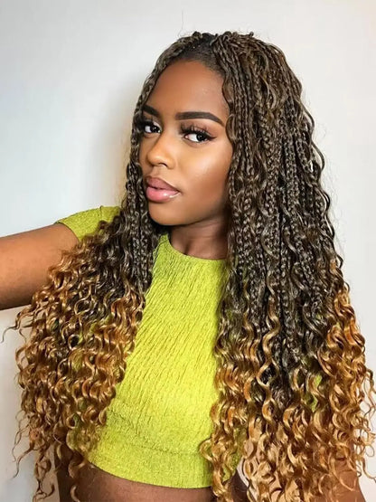 Goddess Boho Box Braids Crochet Hair With Curly Ends 1PCS Synthetic Pre Looped Crochet Box Braiding Hair Extensions for Women