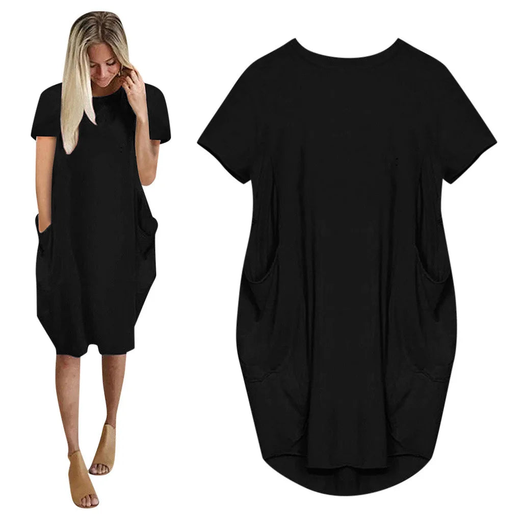 Plus Size Women Short Sleeve O-Neck Loose Casual Dresses