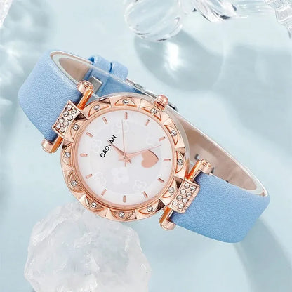 Conjunto de reloj de moda para mujer con correa de cuero, cuarzo elegantes.